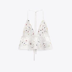 ZARA CROP Embroidered White Halter Top